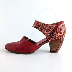 Spring Step Shoes L'Artiste Toolie Womens 41 Red Heels Leather D'Orsay Mary Jane